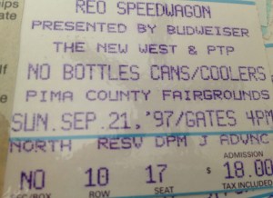 9-21-1997. $18.00. Pima County fairgrounds in Tucson, AZ - for the brief, sad stint this swamp girl tried to live in the flipping' miserable desert). But I remember this was a GREAT show! I took my son Adrian, who was 8 at the time. I clearly remember they did Son of a Poor Man, one of my faves - and they seemed like really happy guys having a grand old time doing what they loved to do, even in the midst a dusty desert midway.