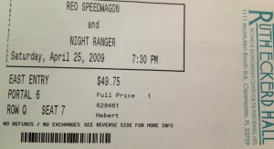 4-25-2009. $49.75. Ruth Eckerd Hall in Clearwater, FL. A great venue 'cuz there's not a bad seat in the 2100-seat house. Wow, I went 12 years without seeing REO.