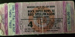 4-4-1981. $15.00. Rock Super Bowl XI (like the NFL would really allow that NOW). Orlando, FL. According to the weather beaten back side, the other bands were Billy Squire, Foghat, and Rossington Collins. 