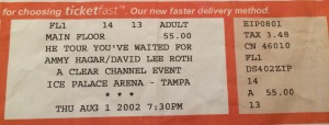 Sammy DLR Tour Stub Tampa 8-1-2002