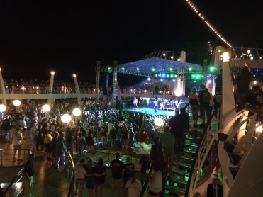 Tesla on pool stage for sail away - MOR Cruise 2015