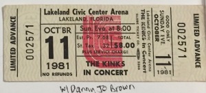 Kinks stub 10-11-1981