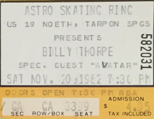 Billy Thorpe with Avatar stub 10-20-1982