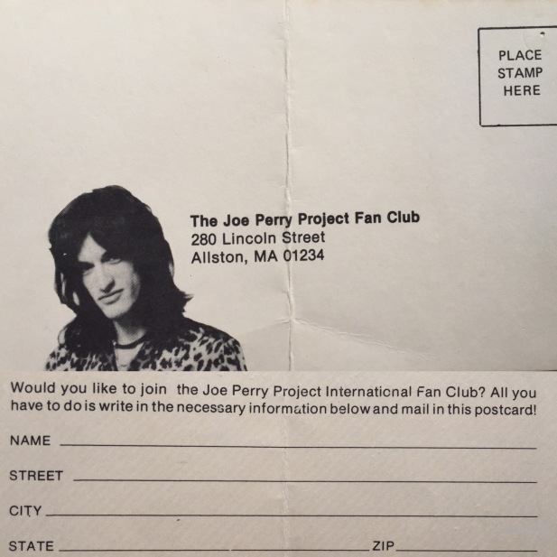 Joe Perry Project fan club flyer 1982 both sides 