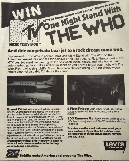 The Who MTV contest flyer 1982