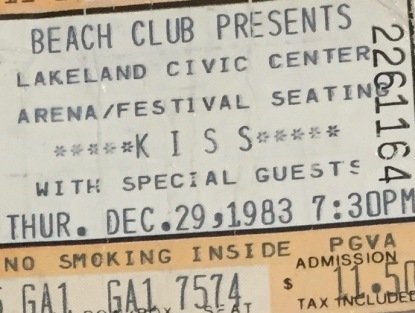 Kiss with Pat Traverse and Axe on 12-29-1983 at the Lakeland Civic Center in Lakeland, Florida. Cost $11.50. 